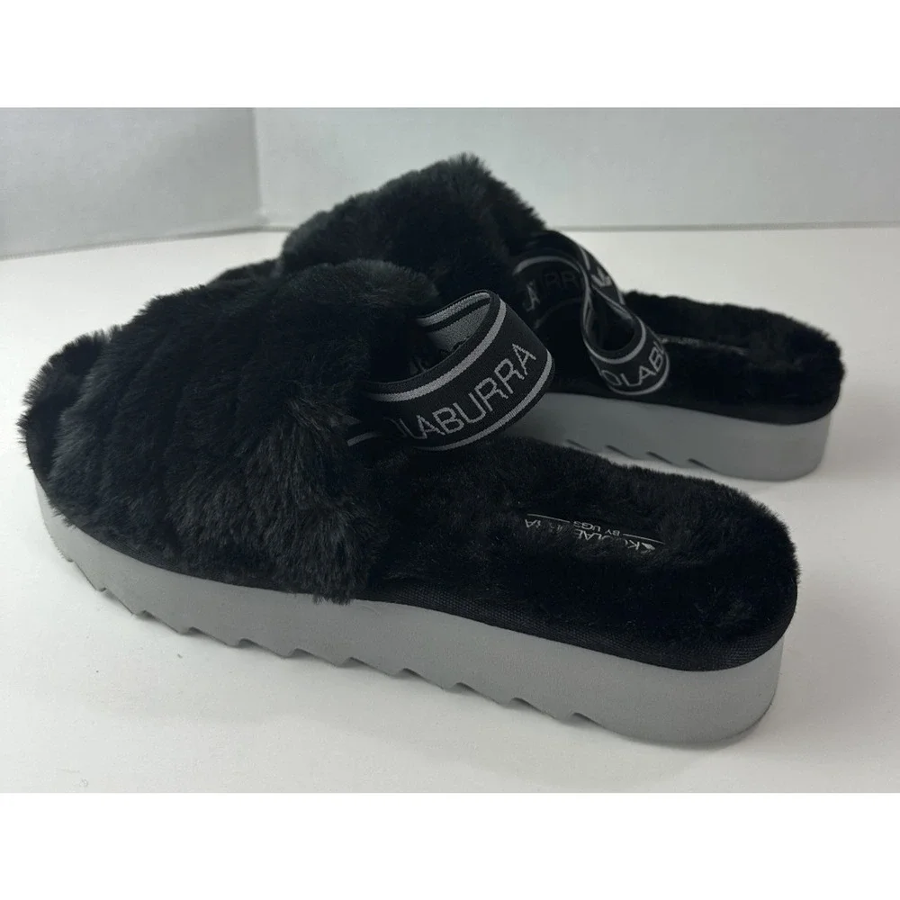 Koolaburra by UGG Fuzz'n II Black Cozy Slingback Ankle Strap Fleece Slippers 7 - Picture 11 of 12